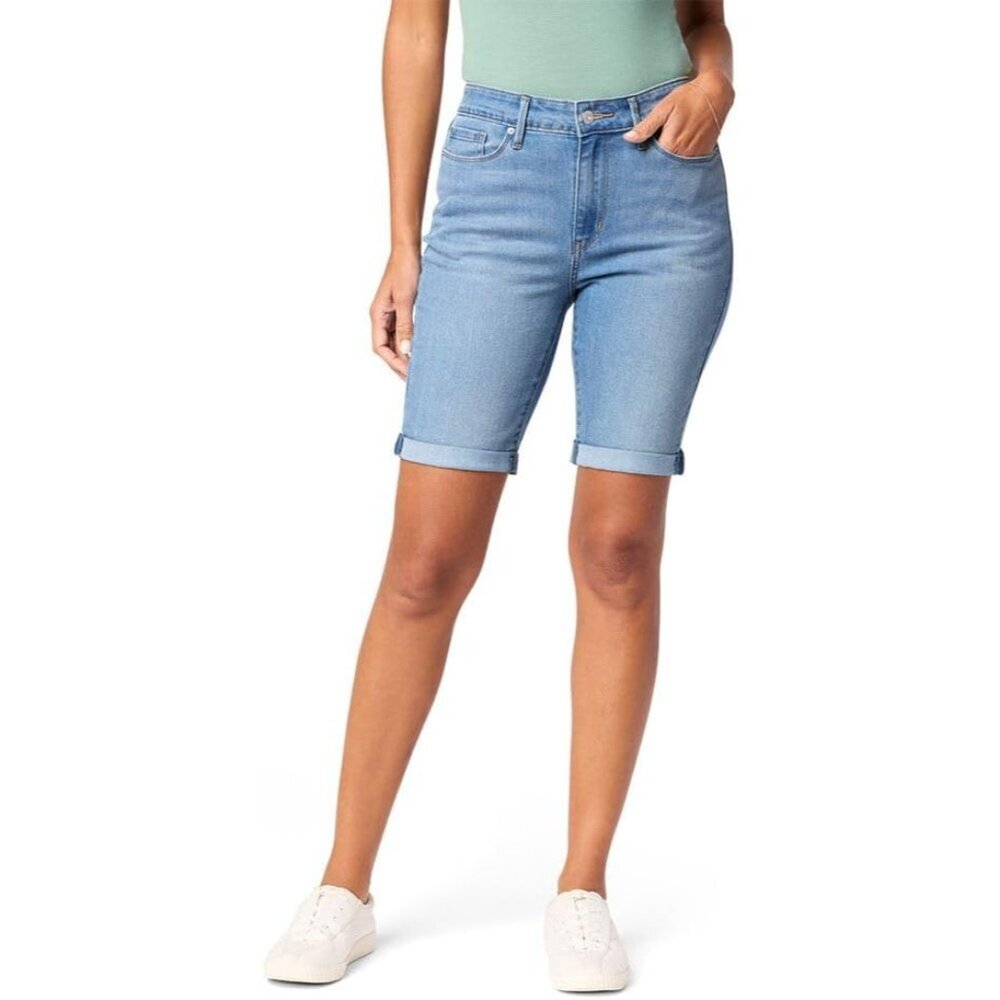 Women's Mid-Rise Bermuda Shorts Cotton Polyester Elastane Slim Fit